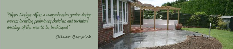 An example of a Garden Design project in Surrey included paving new turf and a free garden design
